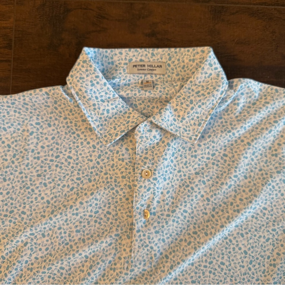 Peter Millar Light Blue Fruit Patterned Polo Shirt - image 1